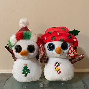 TY Misty & Brrrnie Snowman Plush Set with Festive Hats